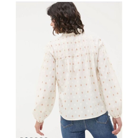 Fatface Elsie Ivory Dobby Blouse Sz 8 Cotton Balloon Long Sleeve Boho Chic - Picture 3 of 13